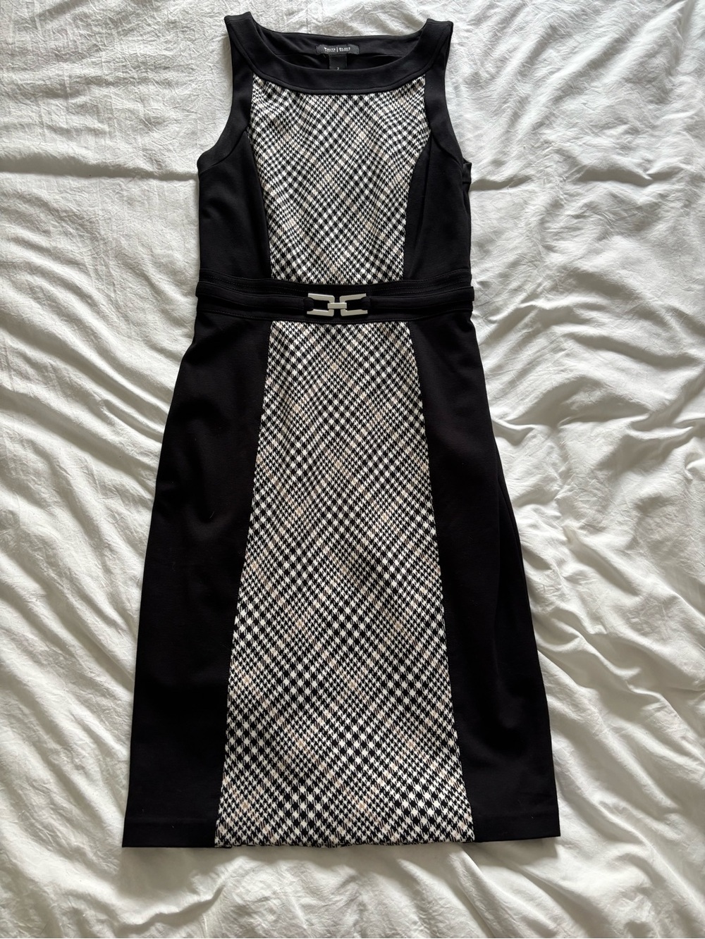 White House Black Market Black and White Plaid Paneled Midi Dress